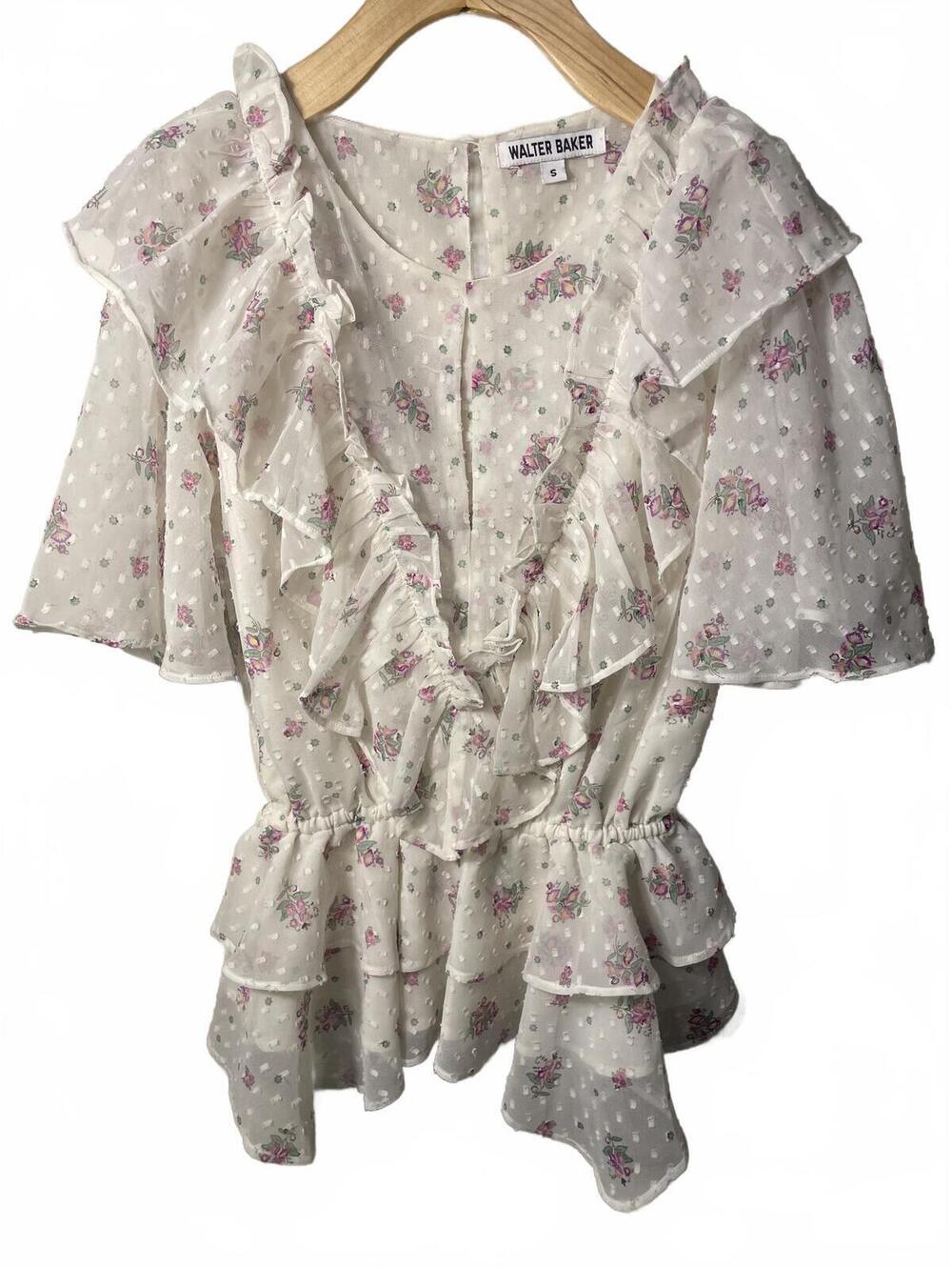 Walter Baker Blouse Womens Small Floral Ruffle Bell Sleeve Cottage Coquette Fall